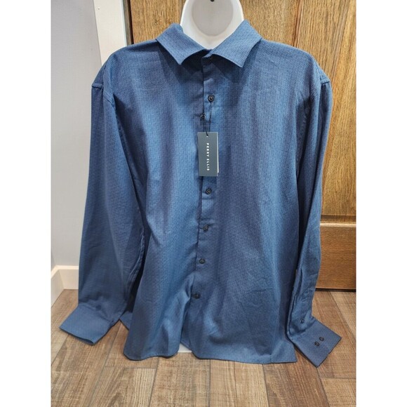 Perry Ellis Button Down Mens Shirt Blue with Geometric  Size XL New With Tags - Picture 1 of 6